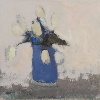 Tulipanes blancos jarra azul, 2017 (óleo sobre lino) de Michael (BACS) Clark