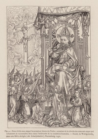 Dios revelando a los ángeles la futura encarnación del Verbo (grabado) de Michael (after) Wolgemut or Wolgemuth