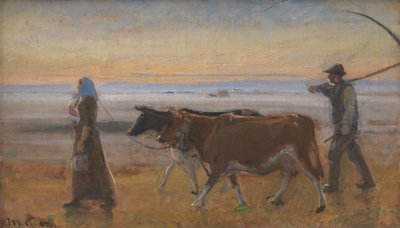 Vacas siendo conducidas a través del páramo de Michael Ancher