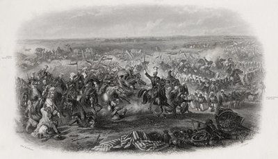 Batalla de Aliwal, India, 28 de enero de 1846, grabado por J.J. Crew de Michael Angelo Hayes