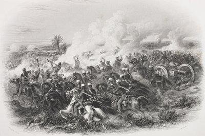 La Batalla de Moodkee, 1845, grabado por C.H. Jeens, de 