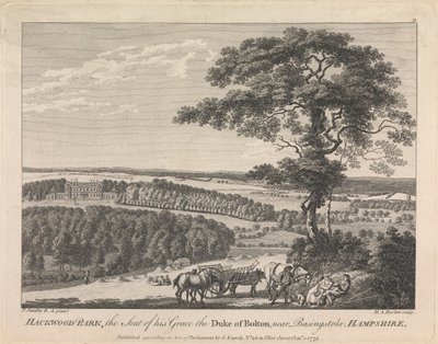 Hackwood Park, the Seat of his Grace the Duke of Bolton near Basingstoke, Hampshire (publicado por G. Kearsly); página 19 (Volumen Dos) de Michael Angelo Rooker