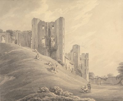 Castillo de Kenilworth, con figuras en la ladera de Michael Angelo Rooker