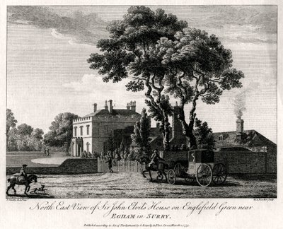 Vista noreste de la casa de Sir John Elvils en Englefield Green cerca de Egham en Surry, 1775 de Michael Angelo Rooker