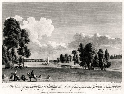Vista noroeste de Wakefield Lodge, la residencia de su gracia el Duque de Grafton, 1776 de Michael Angelo Rooker