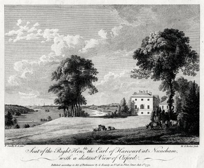 Asiento del Muy Honorable Conde de Harcourt en Nuneham, con una vista distante de Oxford, 1775 de Michael Angelo Rooker