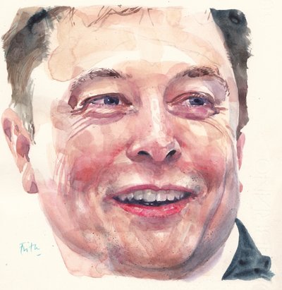 Elon Musk (acuarela) de Michael Frith