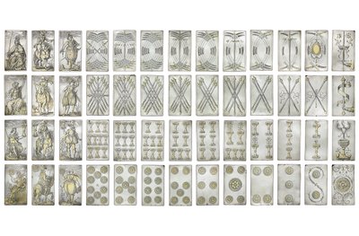 Juego extremadamente raro de 52 cartas grabadas en los cuatro palos italianos, Augsburgo de Michael Froemmer