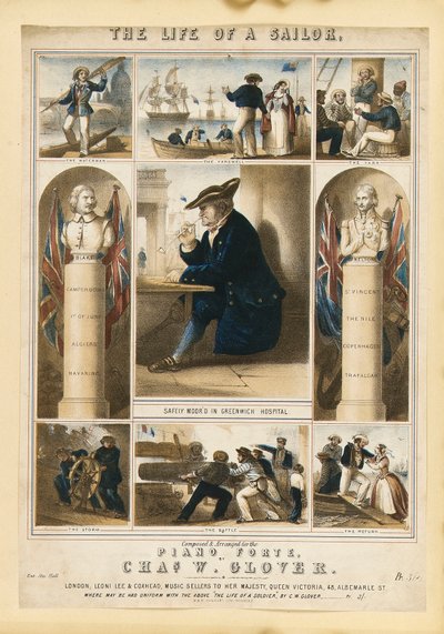 La vida de un marinero, c.1860 (litografía coloreada) de Michael Hanhart