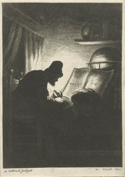 Hombre escribiendo a la luz de las velas de Michael Heylbroeck
