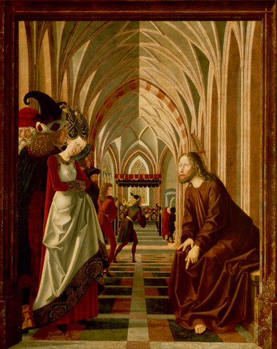 Cristo y la adúltera, panel de Historias de Cristo, Retablo de San Wolfgang de Michael Pacher