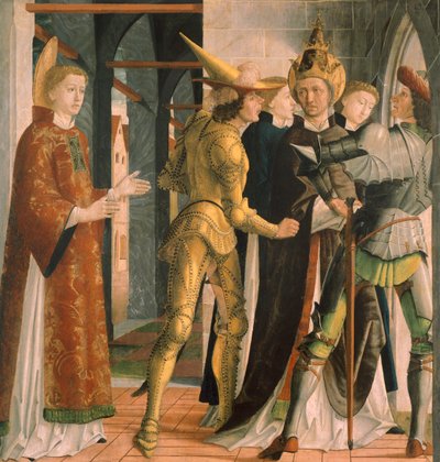 El Papa Sixto II despidiéndose de San Lorenzo, circa 1465 de Michael Pacher