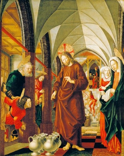 Bodas de Caná, panel de Historias de Cristo, retablo de San Wolfgang de Michael Pacher