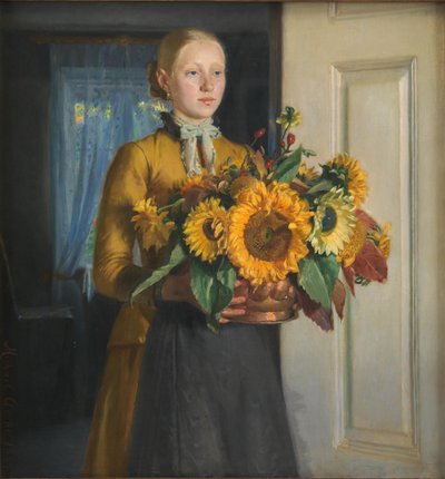 Danés:  Pigen med solsikkerne Una chica con girasoles de Michael Peter Ancher
