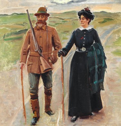 Sødring y su esposa. Estudio para "Hjem fra jagten" (Después de la última batalla). de Michael Peter Ancher