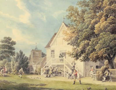 Un juego de bolos en el campo de bolos fuera de la posada Bunch of Grapes, Hurst, Berkshire de Michael Rooker