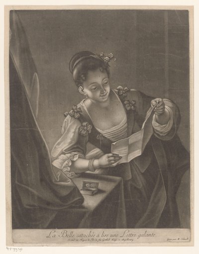 Brieflezende jonge vrouw La Belle adjunta para leer una carta de Galante (título en el objeto) de Michael Schnell