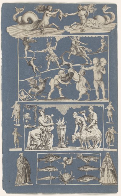 Collage de impresiones recortadas pegadas en la página del álbum de papel azul
Maravillas de la naturaleza de Michael Snijders (attributed to)