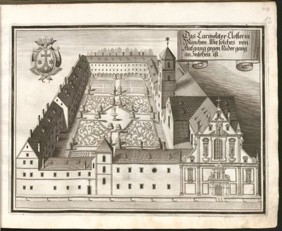Alemán: El Monasterio de las Carmelitas de Múnich, visto desde el norte hacia el este. de Michael Wening
