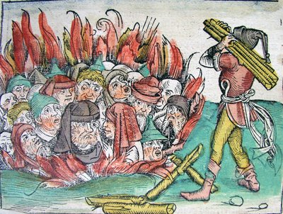 Quema de los Judíos en Deggendorf en 1338 de la Crónica del Mundo de Schedel, 1493 de Michael Wolgemut
