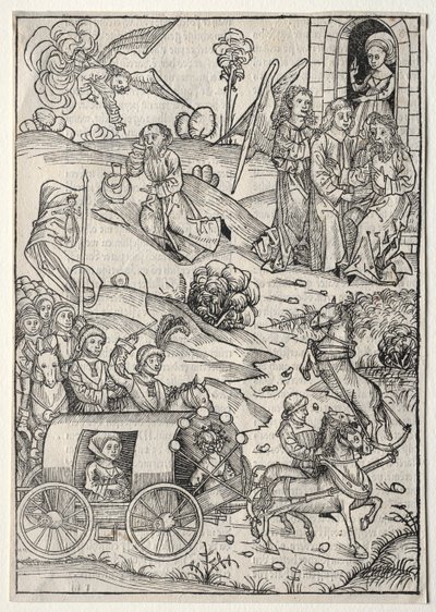 Der Schatzbehalter: El regreso de Tobías a Tobit; La llegada de la esposa de Tobías; El ángel trayendo comida y bebida a Elías en el desierto de Michael Wolgemut