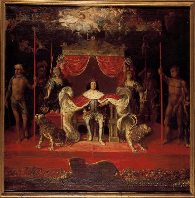 Retrato de Christian V de Dinamarca 1646-1699 en el trono en el Palacio de Frederiksborg de Michael van Haven