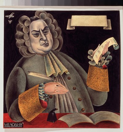 Retrato del compositor Johann Sebastian Bach (1685-1750). Obra de Mikhail Mikhailovich Shemiakin (Michel Chemiakin) (nacido en 1943), acuarela y tinta sobre papel. Arte ruso, siglo XX, arte moderno. Galería Estatal de Arte, Lviv (Lvov o Leopol) (Ucrania). de Michail Fyodorovich Shemyakin