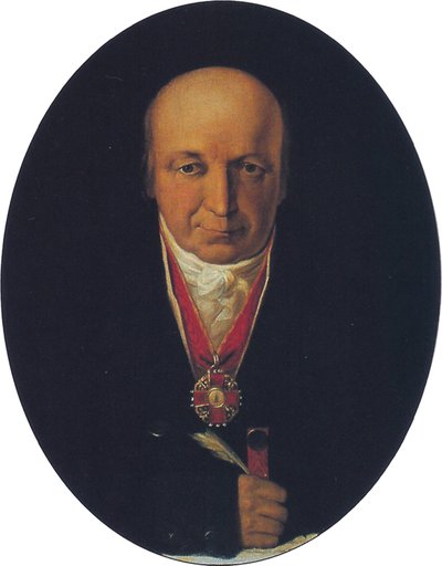 Retrato de Alexander Baranov, jefe de la Compañía Ruso-Americana, primer gobernador de Alaska rusa, 1818 de Michail Tikhanov