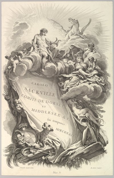 Frontispicio para el Tombeau de Charles Sackville, conde de Dorset, ca. 1736 de Michel Aubert