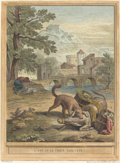 El burro y el perro, publicado en 1756 de Michel Aubert