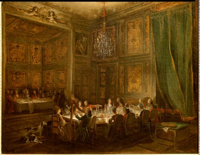 Cena del Príncipe Luis Francisco de Conti, Palacio del Temple. Pintura de Michel Barthelemy Ollivier (1712-1784) 1766 de Michel Barthelemy Ollivier or Olivier