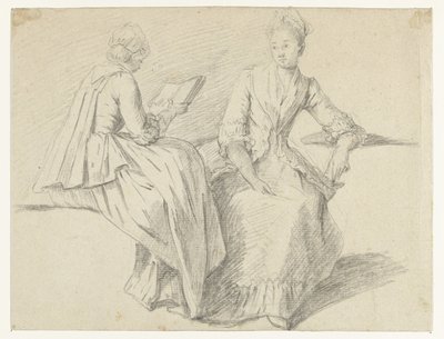 Hoja de estudio con dos chicas sentadas de Michel Barthélémy Ollivier (possibly)