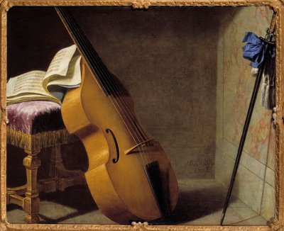 Basse, libro de música y spee. Pintura de Michel Boyer (1668-1724) de Michel Boyer