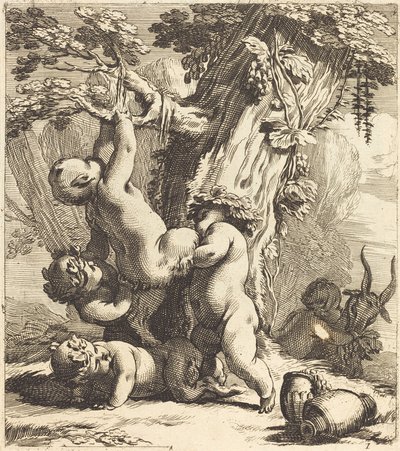Putti y faunos trepando una vid de Michel Dorigny
