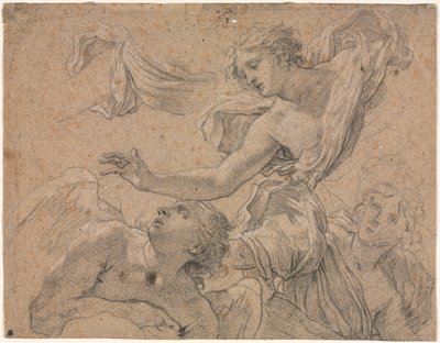 Estudios de ángeles (recto), Panthea ante Ciro (verso), 1655-1660 de Michel Dorigny
