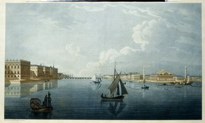 La Bolsa y el Palacio de Mármol en San Petersburgo. Descripción de las orillas del Neva. Obra de Michel Francois Damam Demartrait (1763-1827), litografía, ambientada en el de Michel Francois Damam Demartrait