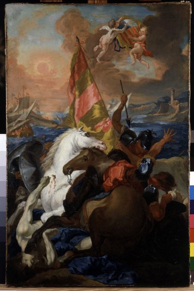 Los habitantes de Aix rescatando Marsella contra los aragoneses: La flota de Alfonso V de Aragón (1394-1458) incendia y saquea Marsella en 1423. Pintura de Michel Francois Dandré Bardon. Siglo XVIII. Museo Granet de Michel Francois Dandre Bardon