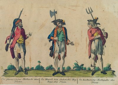 Un servidor postal francés sin pantalones, un Marsili en el Freikorps sin pantalones y un pescadero en bancarrota sin pantalones, 1793 de Michel Hennin