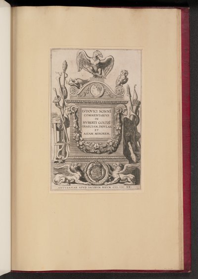 Página de título para Ludovicus Nonnius, Commentarius in Huberti Goltzi Graeciam, Insulas, et Asiam Minorem de Michel Lasne after Sir Peter Paul Rubens