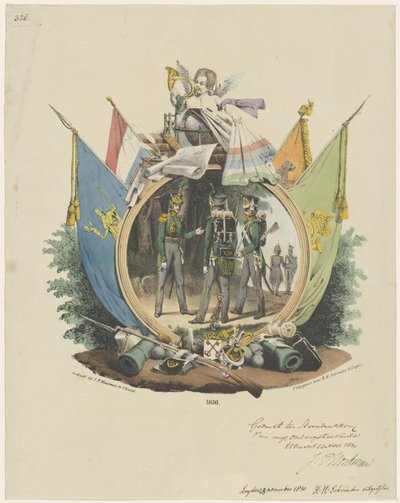 Medallón con cazadores voluntarios de la Universidad de Leiden, 1830 de Michel Mourot