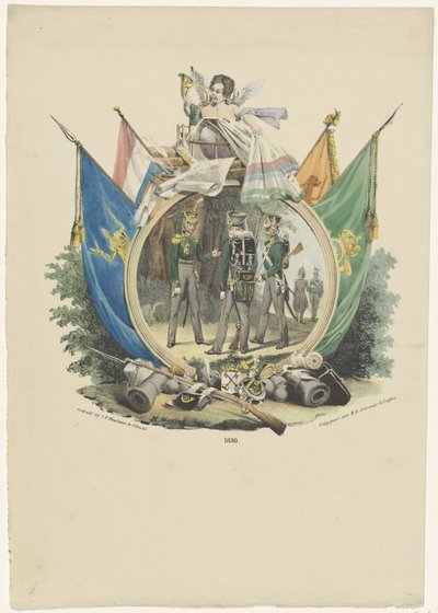 Medallón con cazadores voluntarios de la Universidad de Leiden, 1830 de Michel Mourot