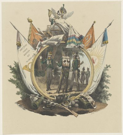 Medallón con cazadores voluntarios de la Universidad de Utrecht, 1830 de Michel Mourot