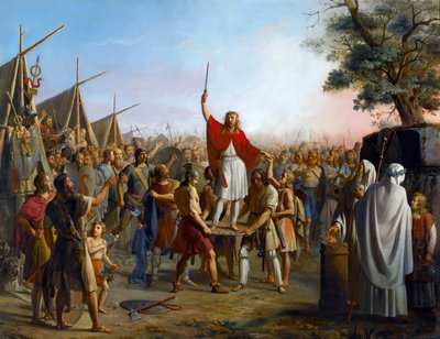 Pharamond, levantado en un escudo por los francos de Michel Philibert Genod
