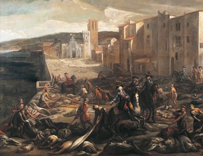 Víctimas de la peste, detalle de La peste en Marsella de Michel Serre