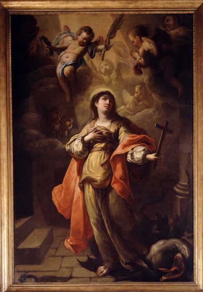 Santa Margarita. En su mano un crucifijo y a sus pies el dragón de Michel Serre
