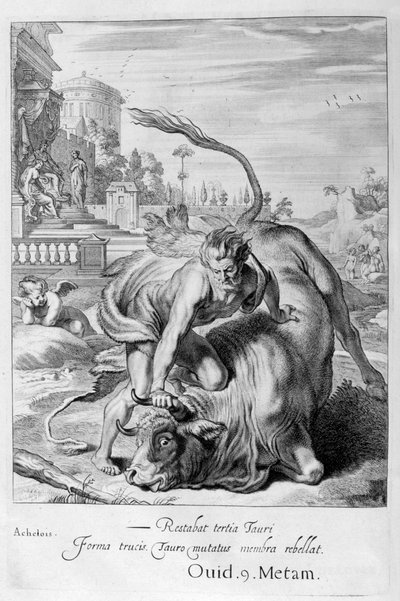 Aqueloo en forma de toro es vencido por Hércules, 1655 de Michel de Marolles