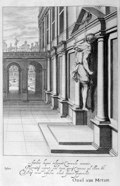 Iphis se ahorca en la desesperación de no poder ganar a Anaxarete, 1655 de Michel de Marolles