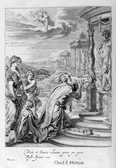 Oeneo, rey de Calidón, habiendo descuidado a Diana en un sacrificio es castigado por su impiedad, 1655 de Michel de Marolles