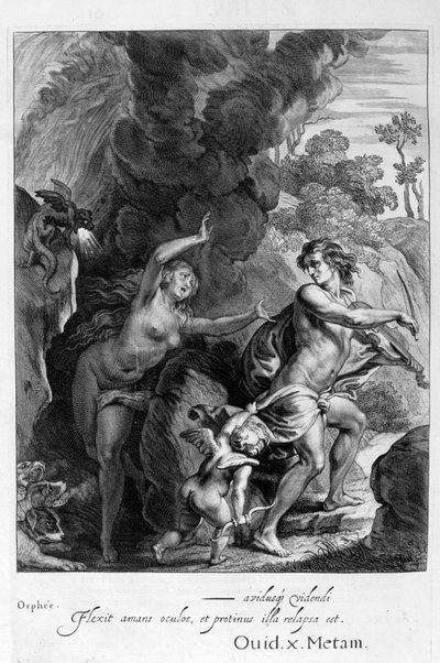 Orfeo, conduciendo a Eurídice fuera del Infierno, la mira y la pierde para siempre, 1655 de Michel de Marolles