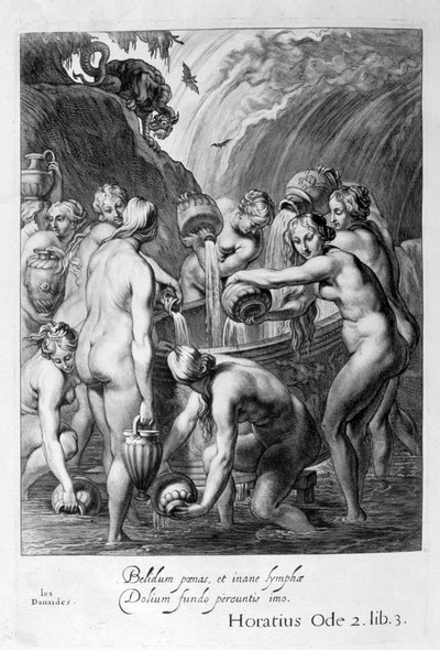 Las Danaides condenadas a llenar vasijas perforadas con agua, 1655 de Michel de Marolles